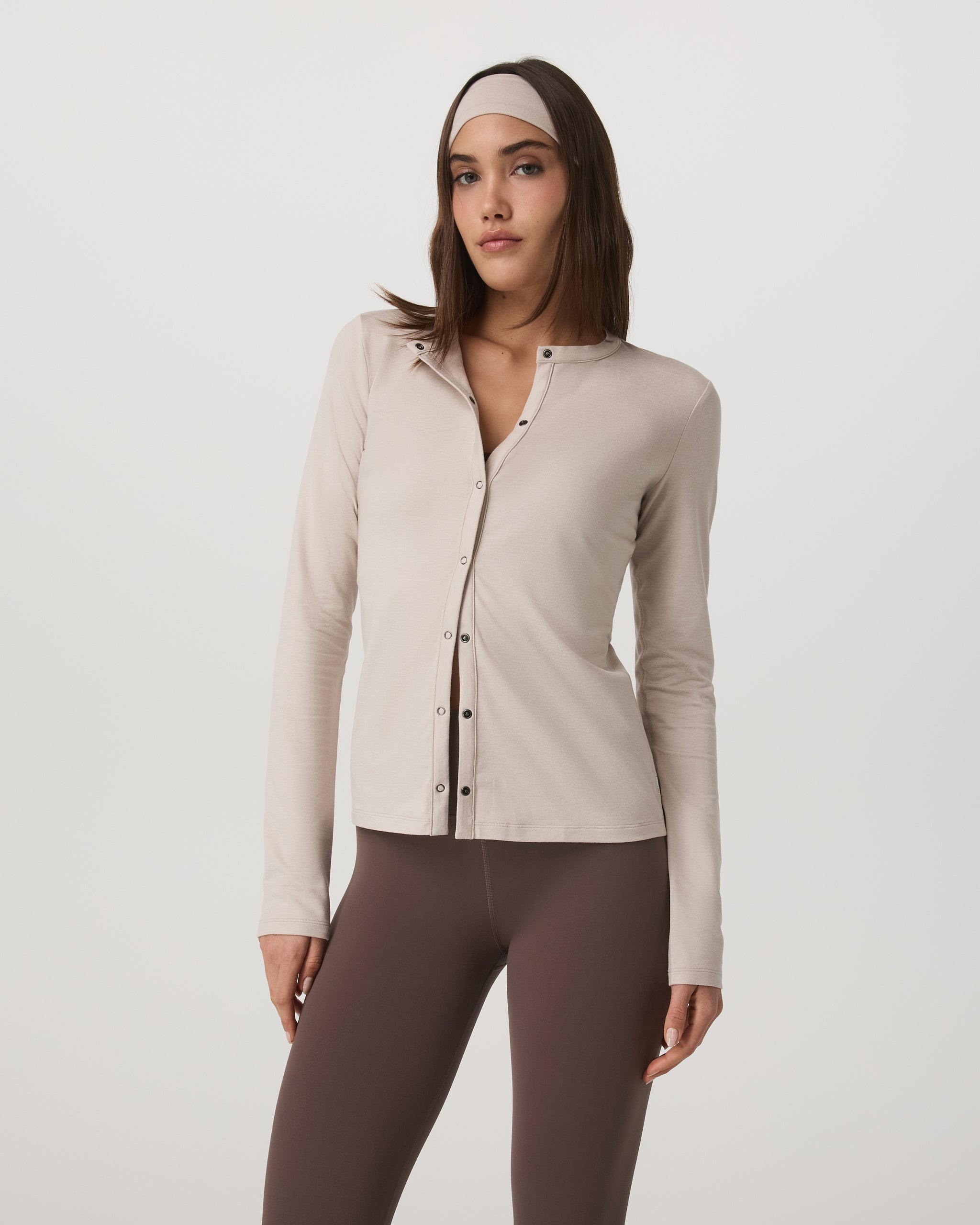 Long Sleeve Halo Snap Cardigan | Ecru Heather - Image 4