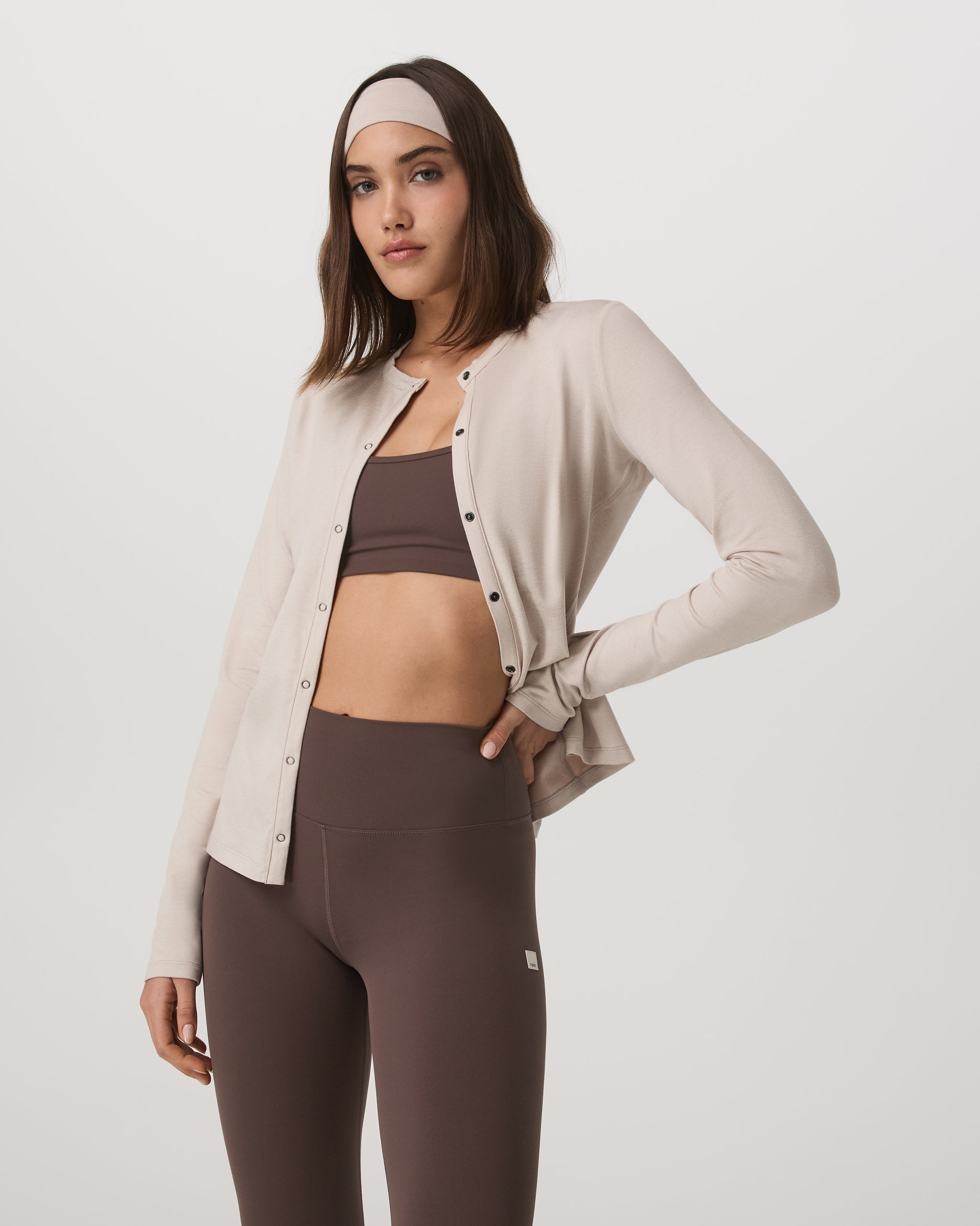 Long Sleeve Halo Snap Cardigan | Ecru Heather
