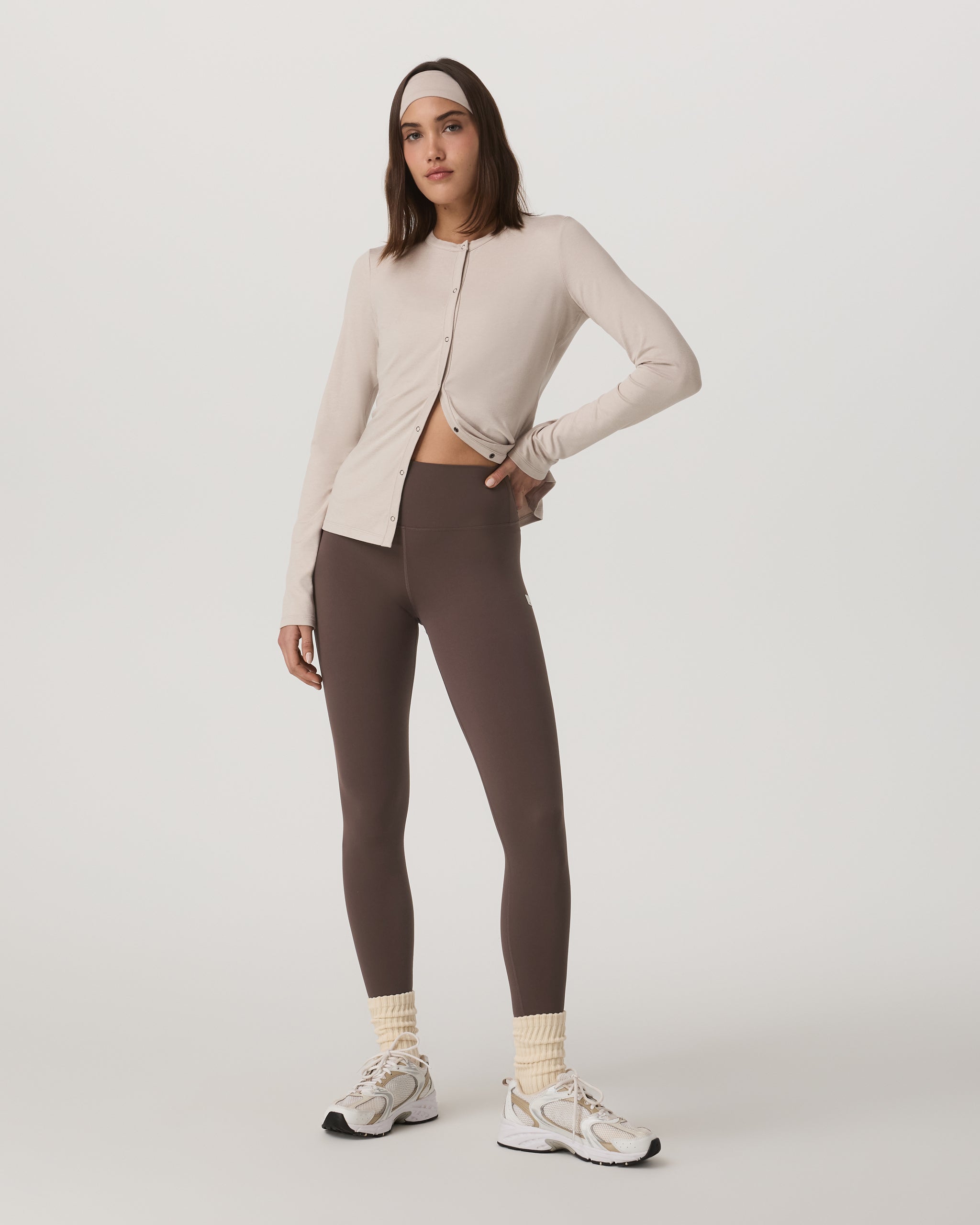 Long Sleeve Halo Snap Cardigan | Ecru Heather - Image 2