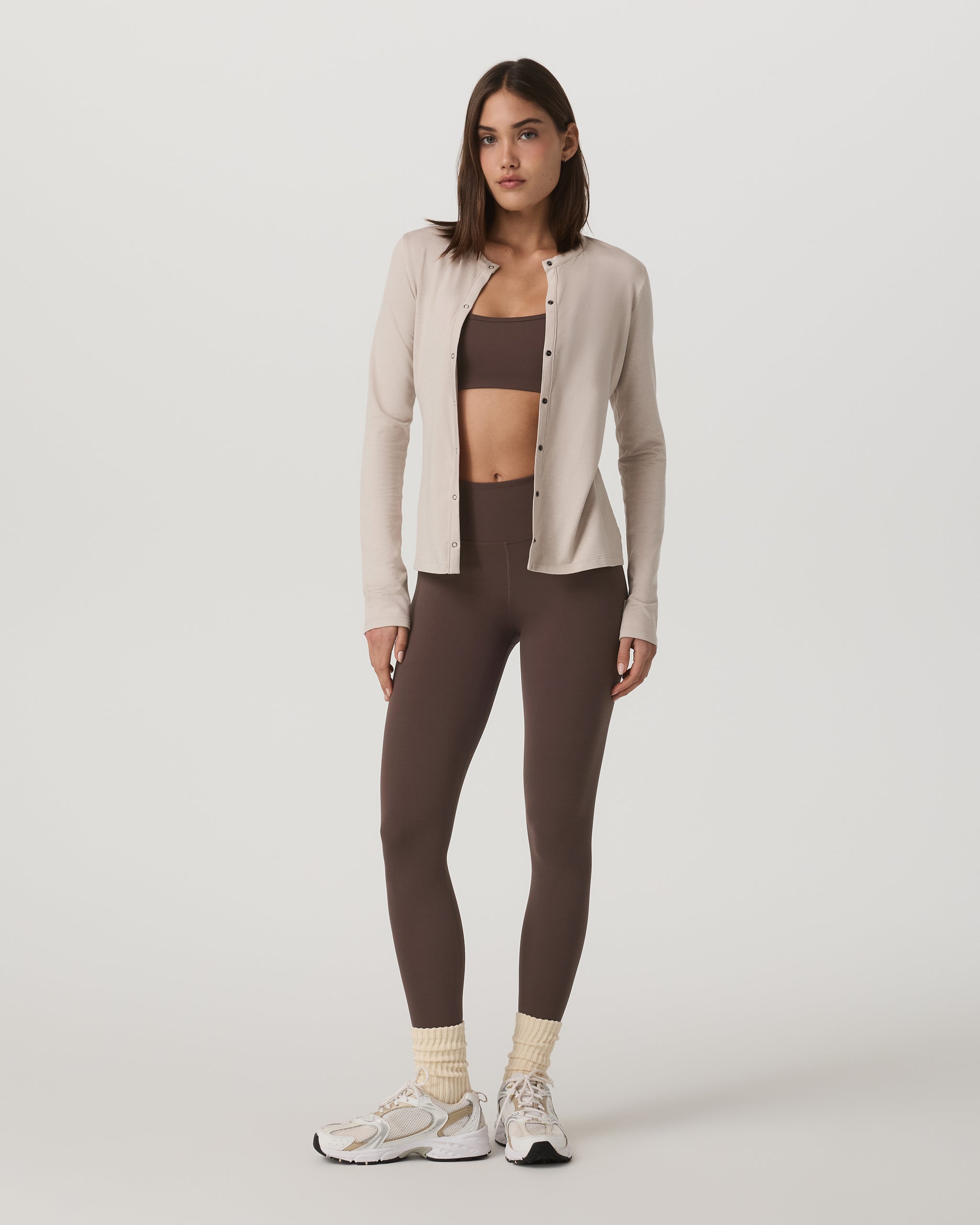 Long Sleeve Halo Snap Cardigan | Ecru Heather - Image 5