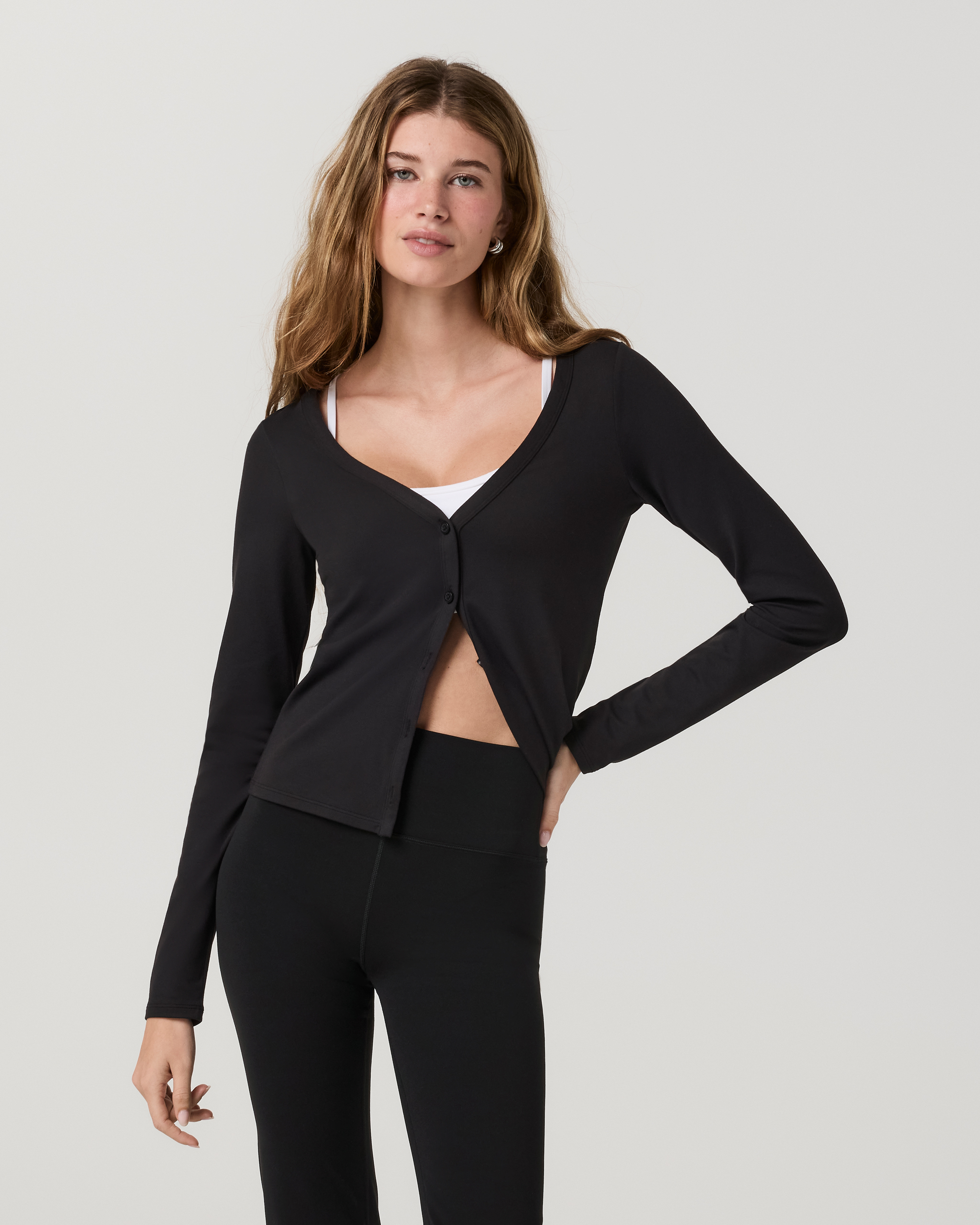 Long Sleeve Halo V-Neck Cardigan | Solid Black