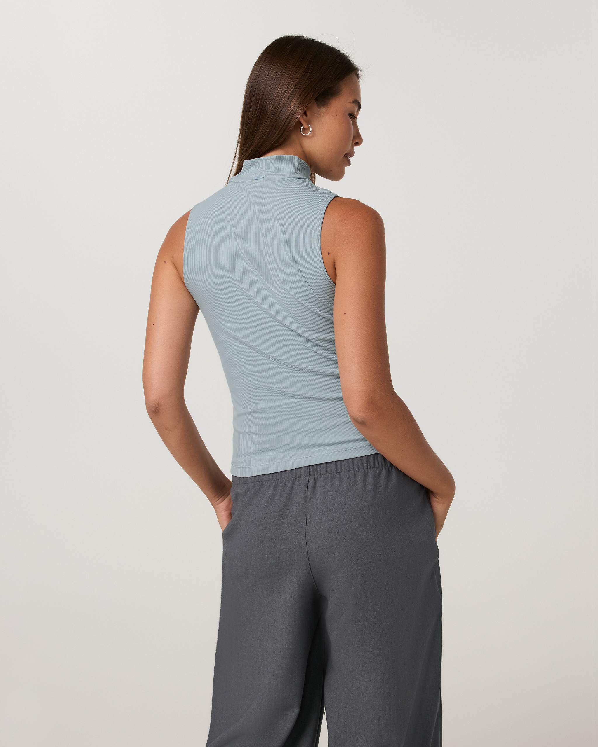 Cottony Rib Mock Neck Tank | Raindrop - Image 3