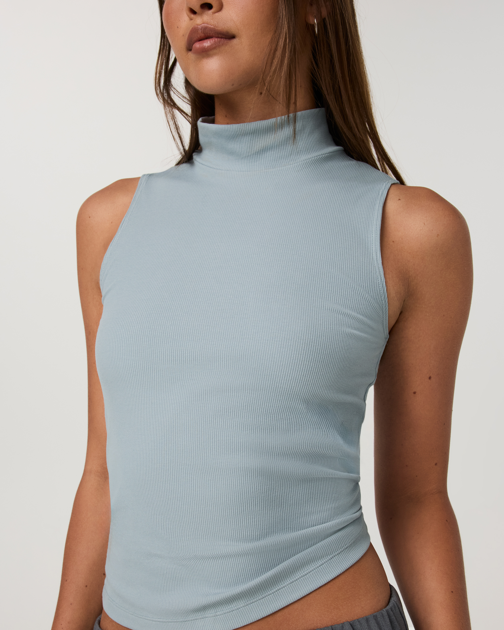 Cottony Rib Mock Neck Tank | Raindrop - Image 4