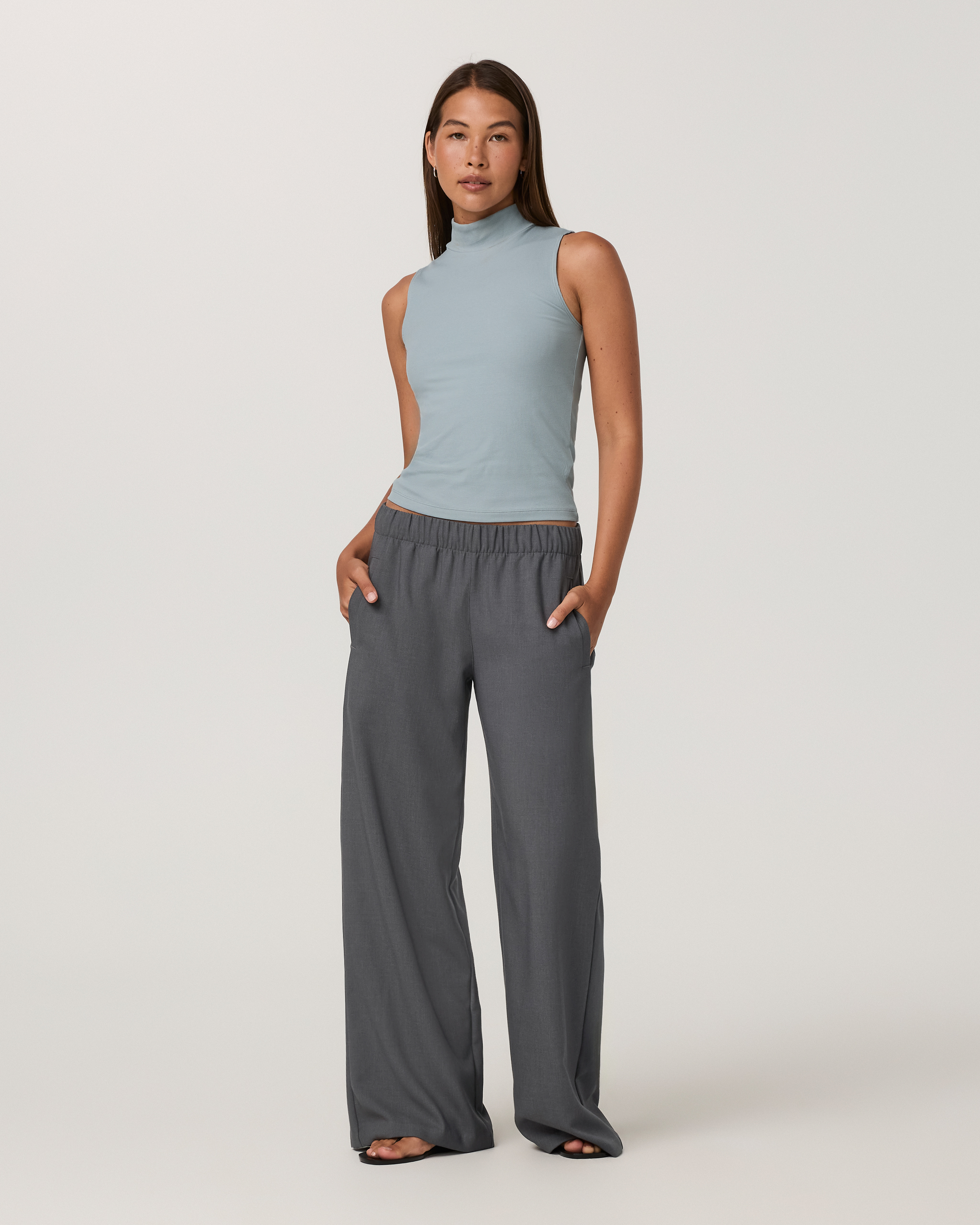 Cottony Rib Mock Neck Tank | Raindrop - Image 2