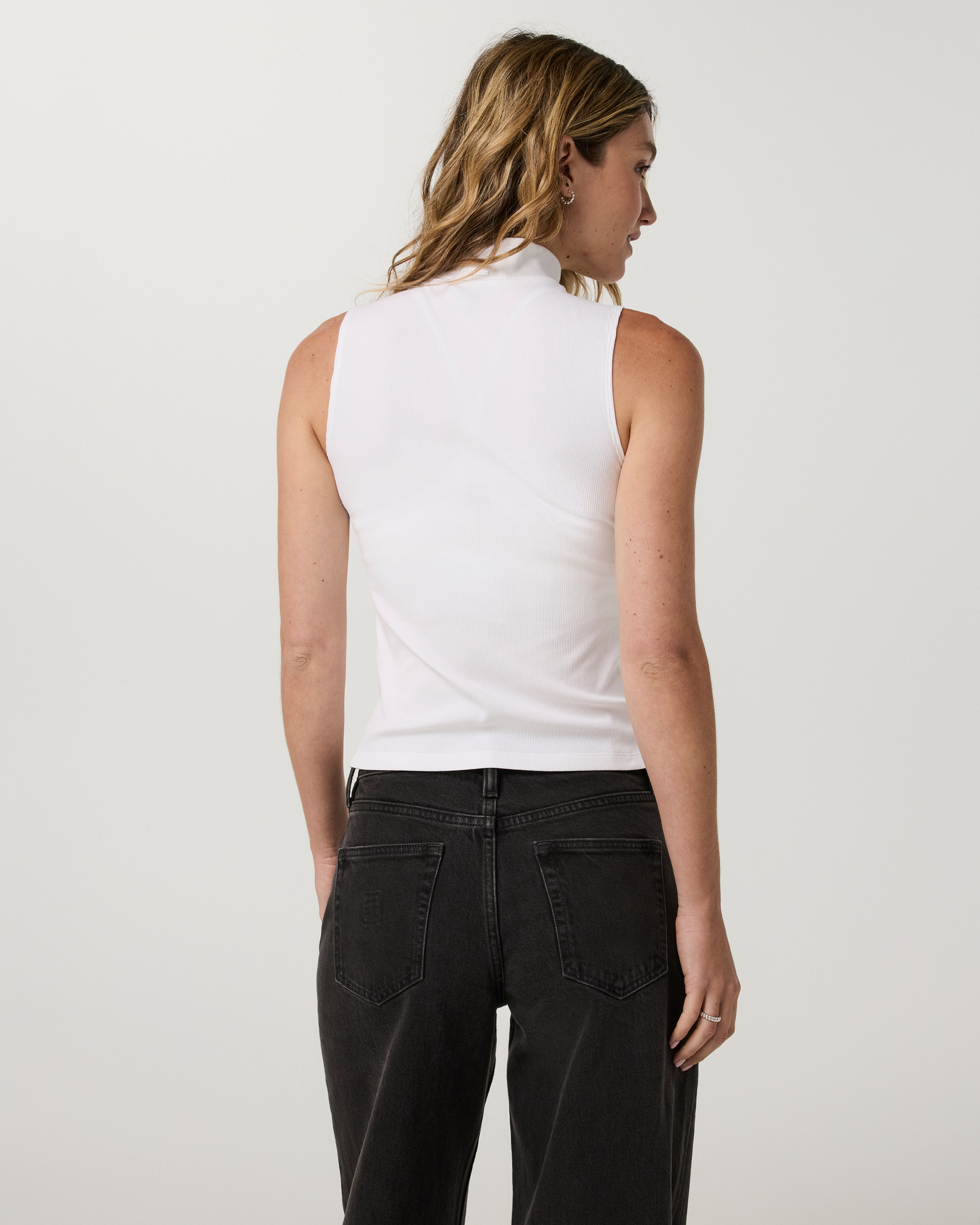 Cottony Rib Mock Neck Tank | White - Image 3