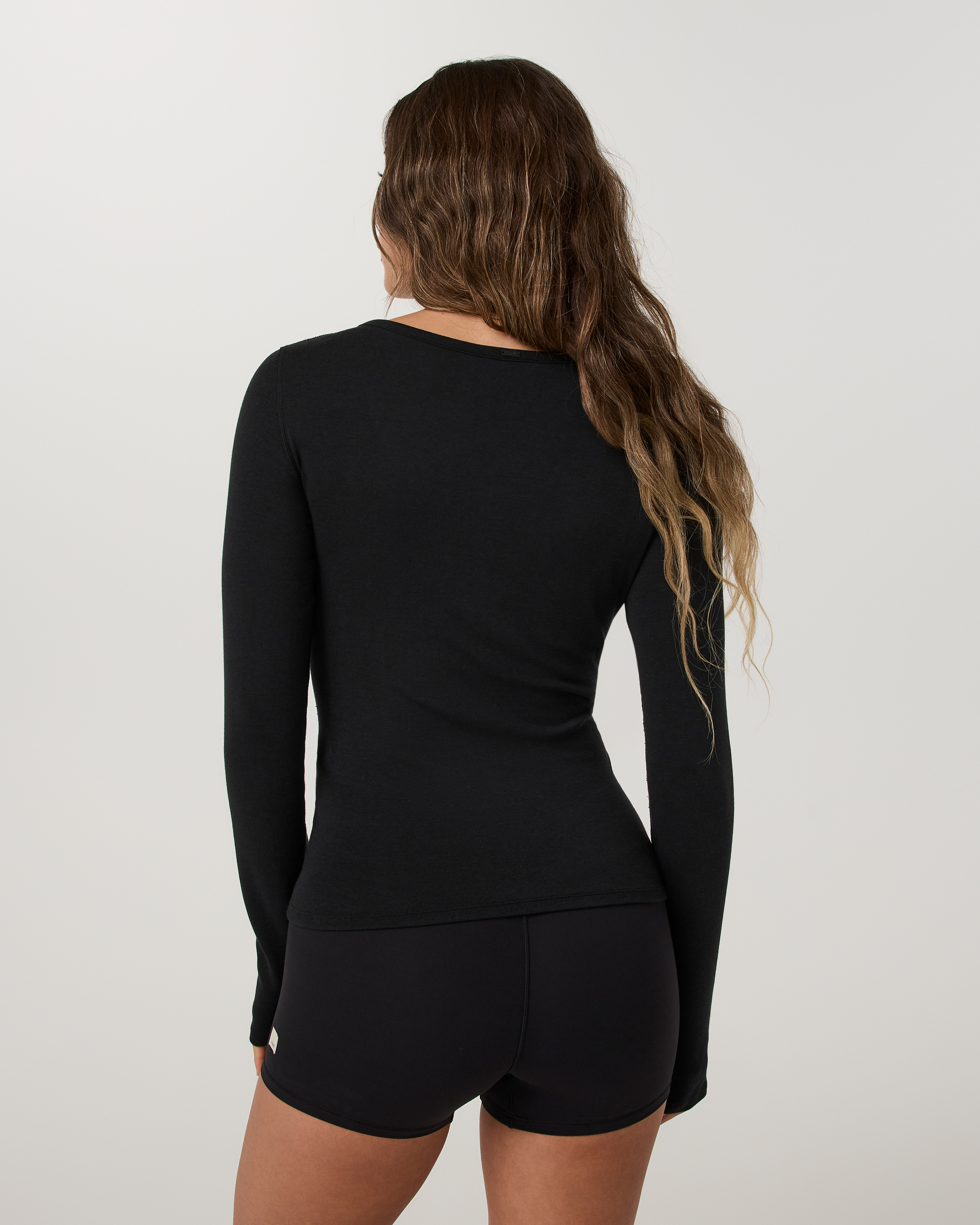 Long Sleeve Everyday Cotton Stretch Henley | Black - Image 3