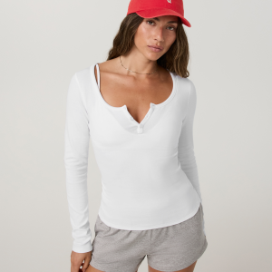 Long Sleeve Everyday Cotton Stretch Henley | White
