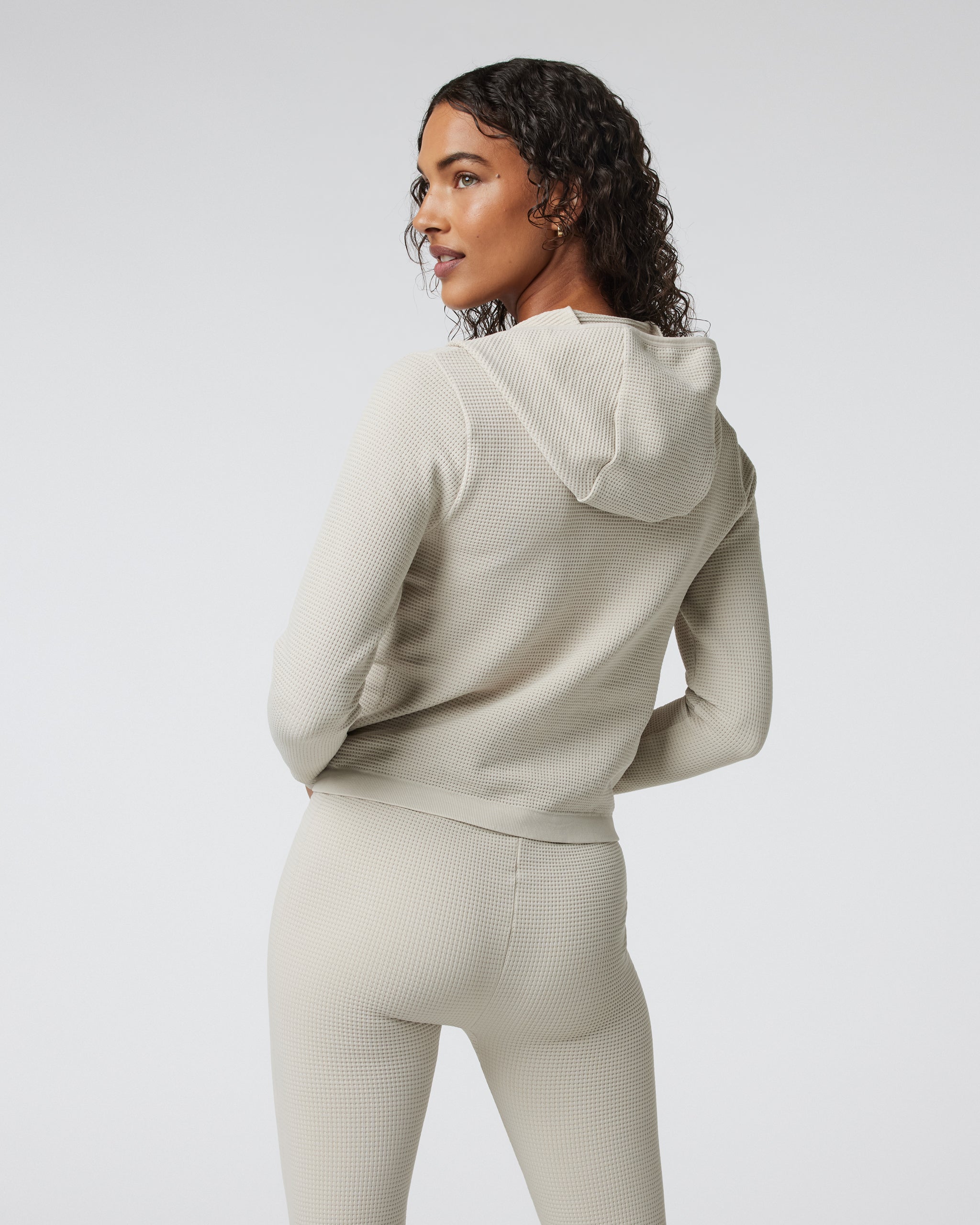 Waffle Seamless Zip Hoodie | Ecru - Image 4
