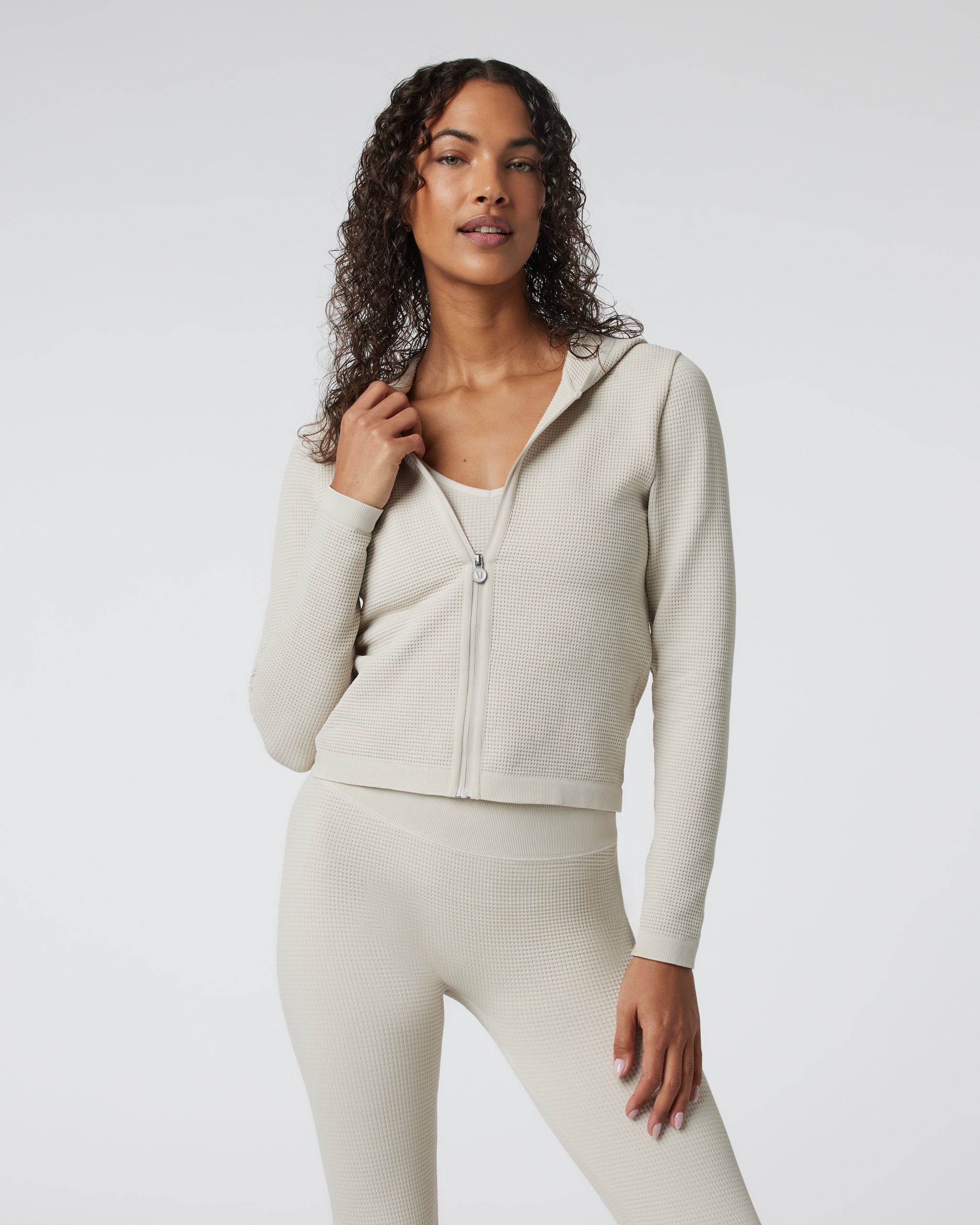 Waffle Seamless Zip Hoodie | Ecru - Image 2