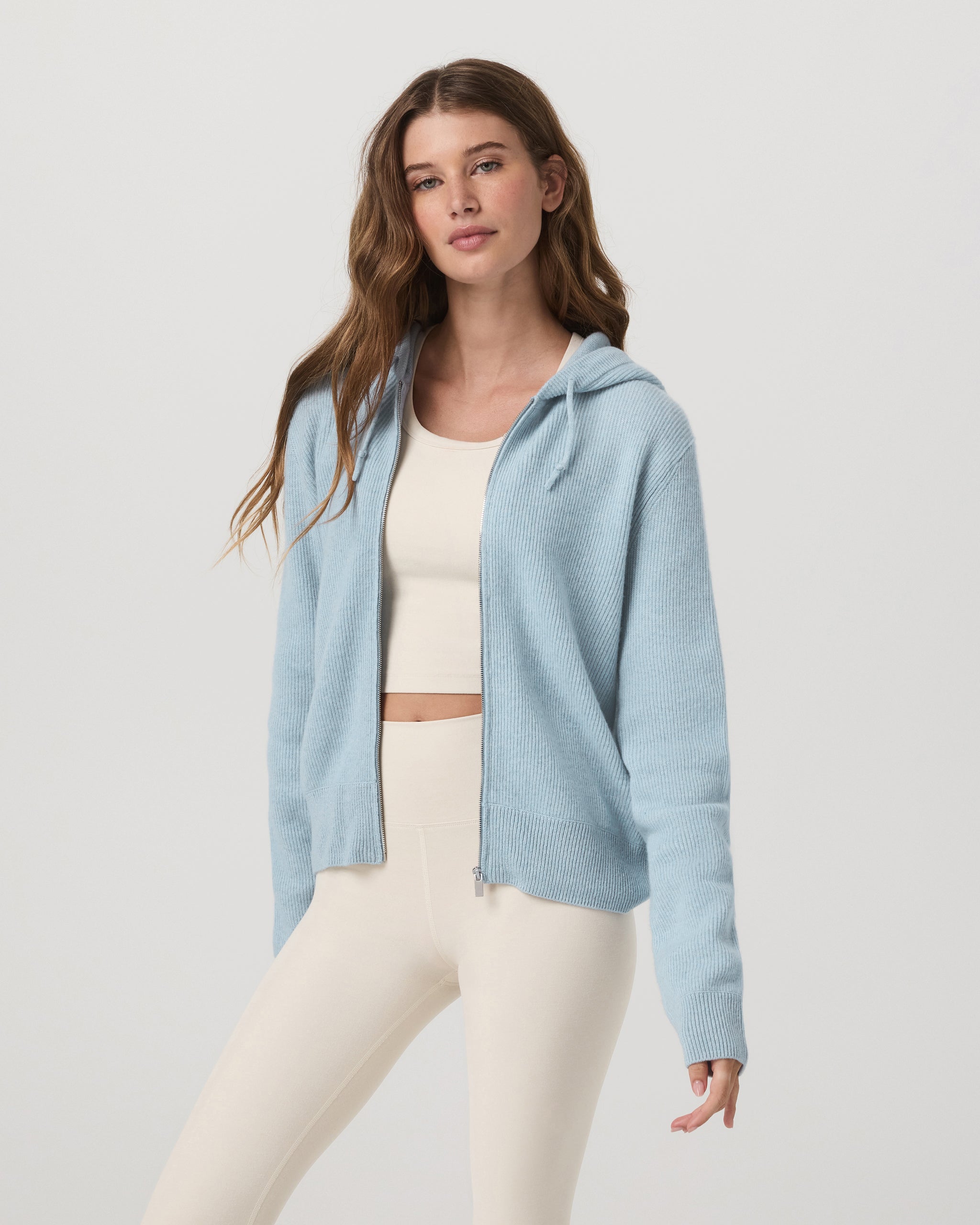 Émilie Full Zip Cashmere Rib Hoodie | Bluebell - Image 5
