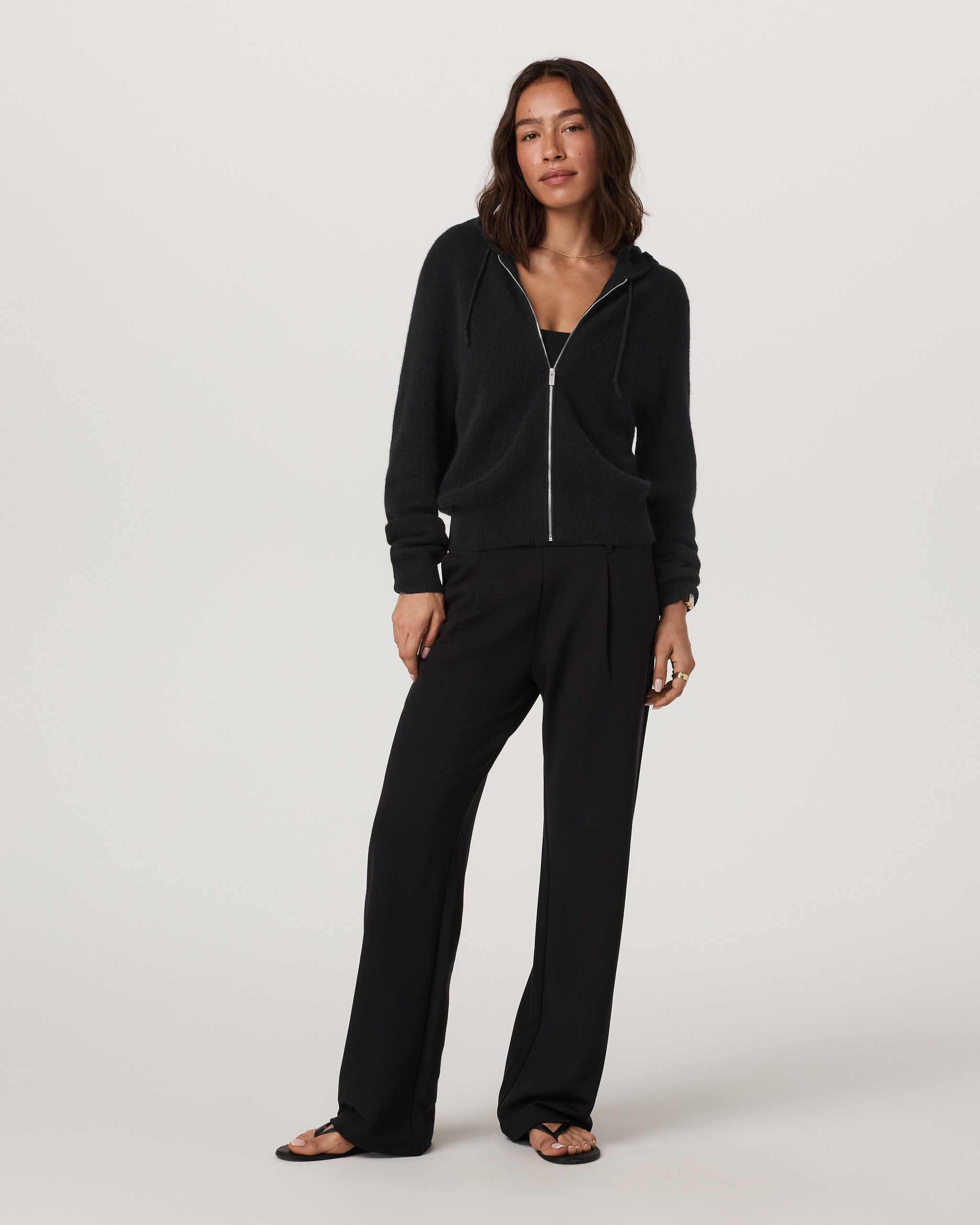 Émilie Full Zip Cashmere Rib Hoodie | Black - Image 4