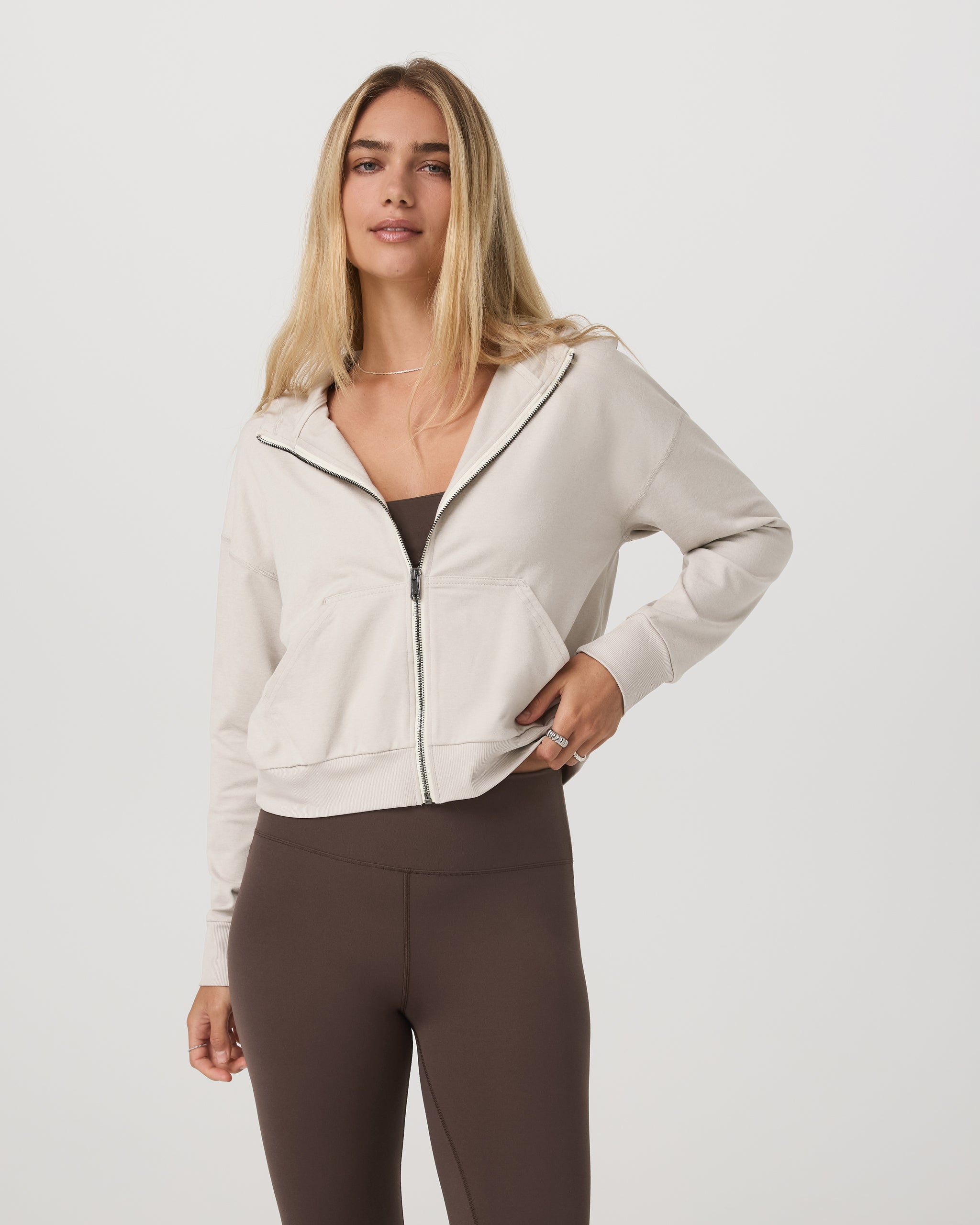 Halo Modern Full Zip Hoodie | Ecru Heather