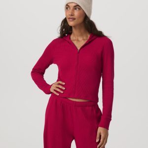 Waffle Full Zip Hoodie | Strawberry