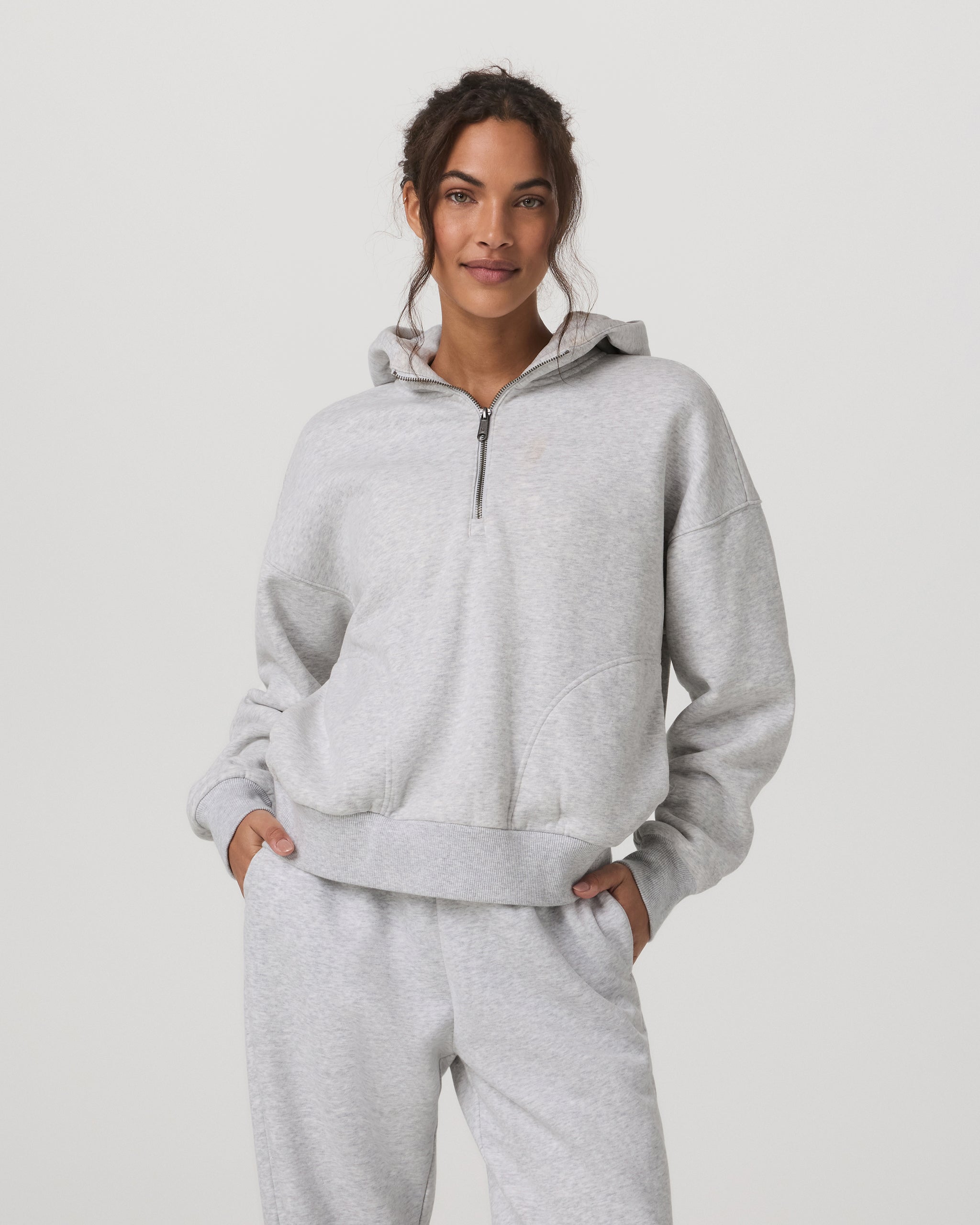 Restore Relaxed Half Zip Hoodie | Pale Grey Heather - Image 2