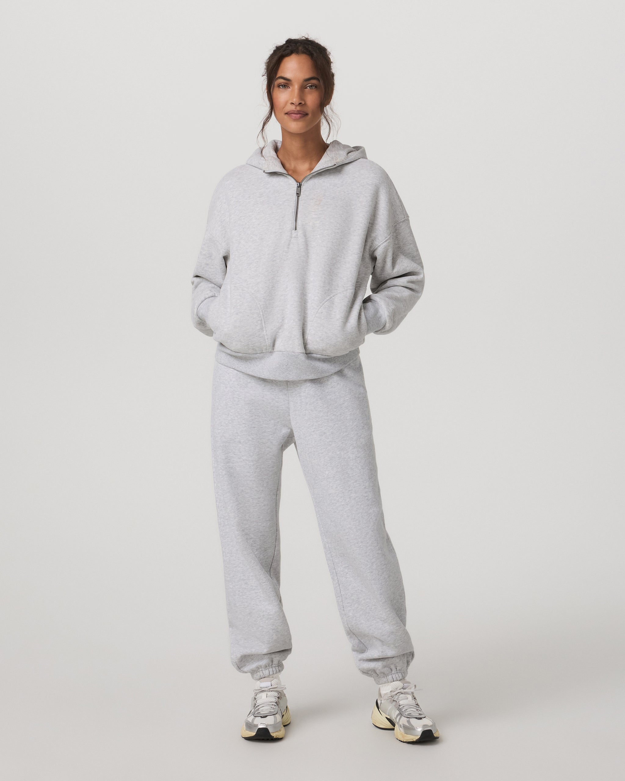 Restore Relaxed Half Zip Hoodie | Pale Grey Heather - Image 4