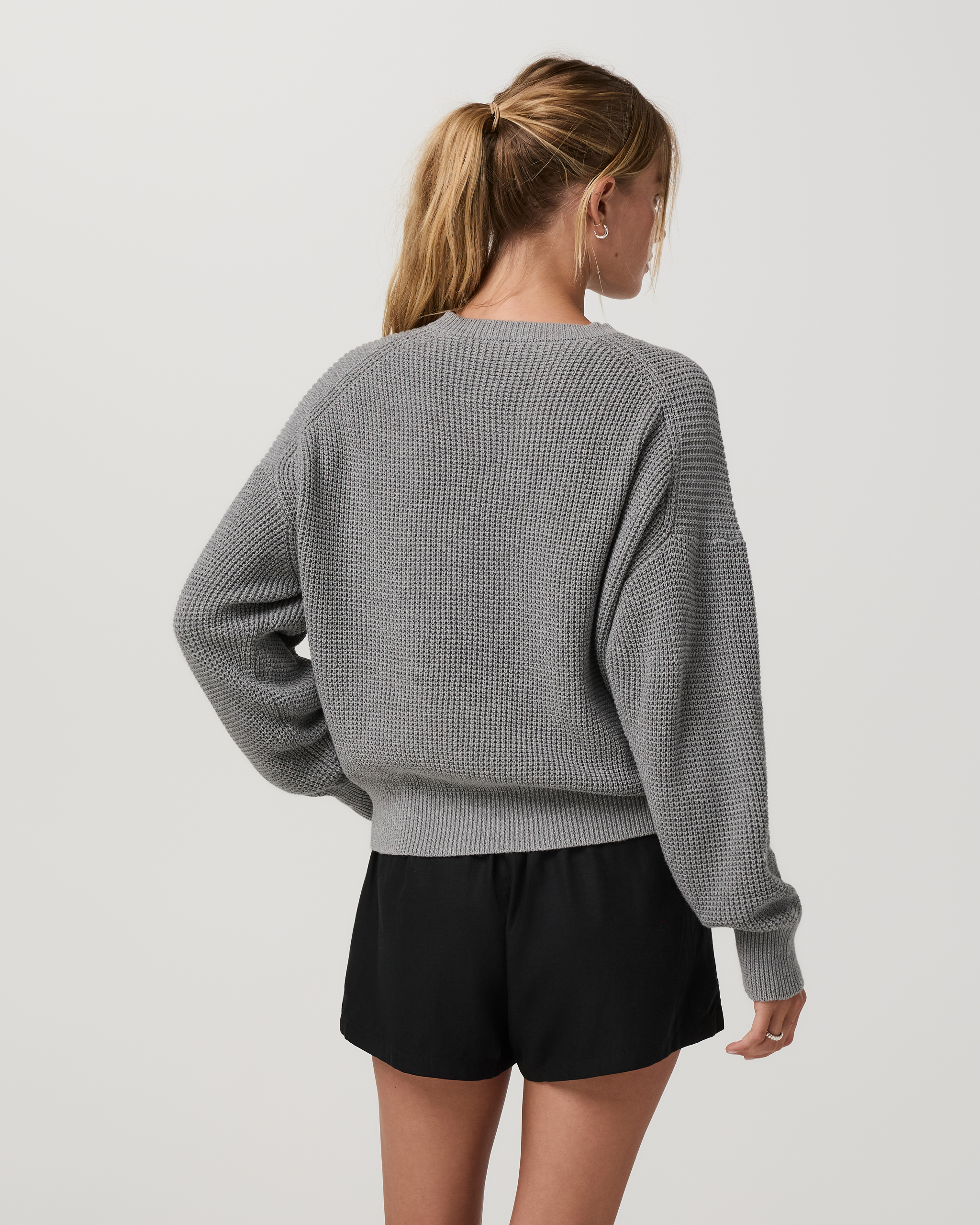 Oversized Cotton Waffle Sweater | Heather Grey - Image 3