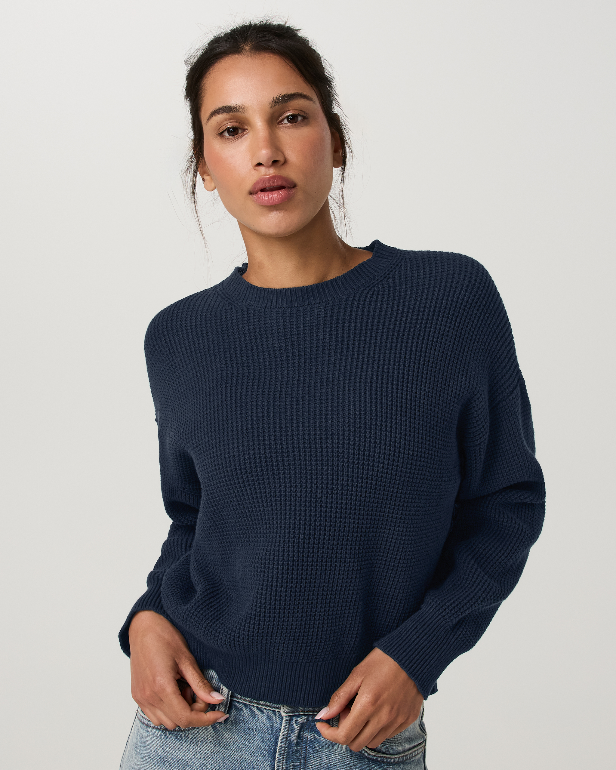Oversized Cotton Waffle Sweater | Ink - Image 5