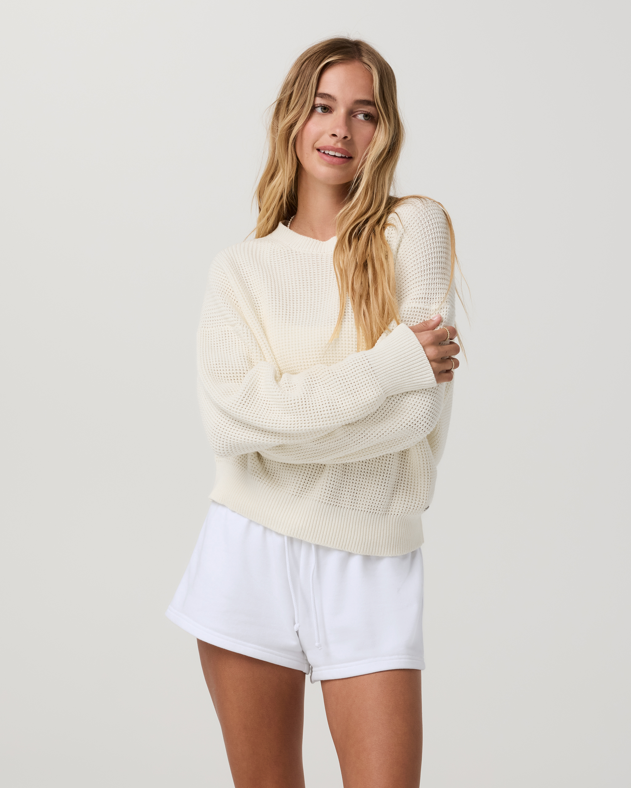 Oversized Cotton Waffle Sweater | Marshmallow - Image 4