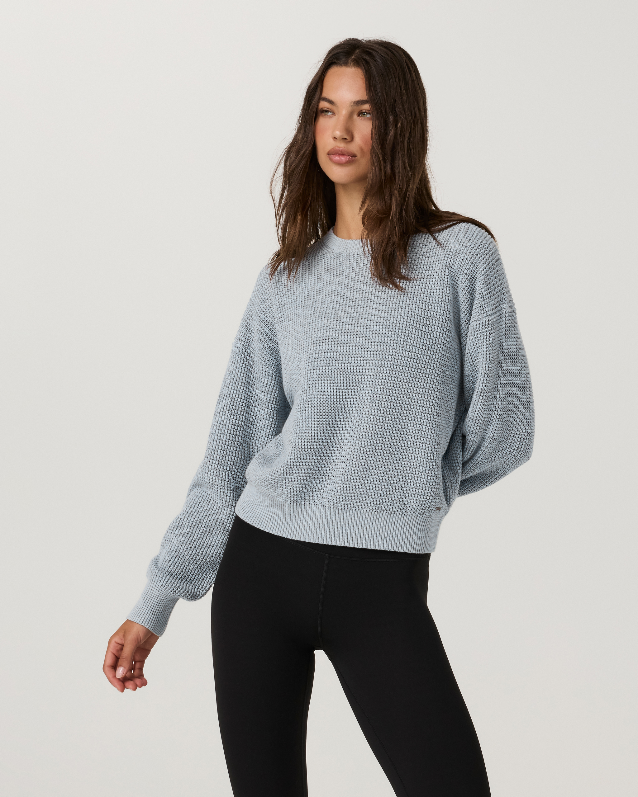 Oversized Cotton Waffle Sweater | Raindrop