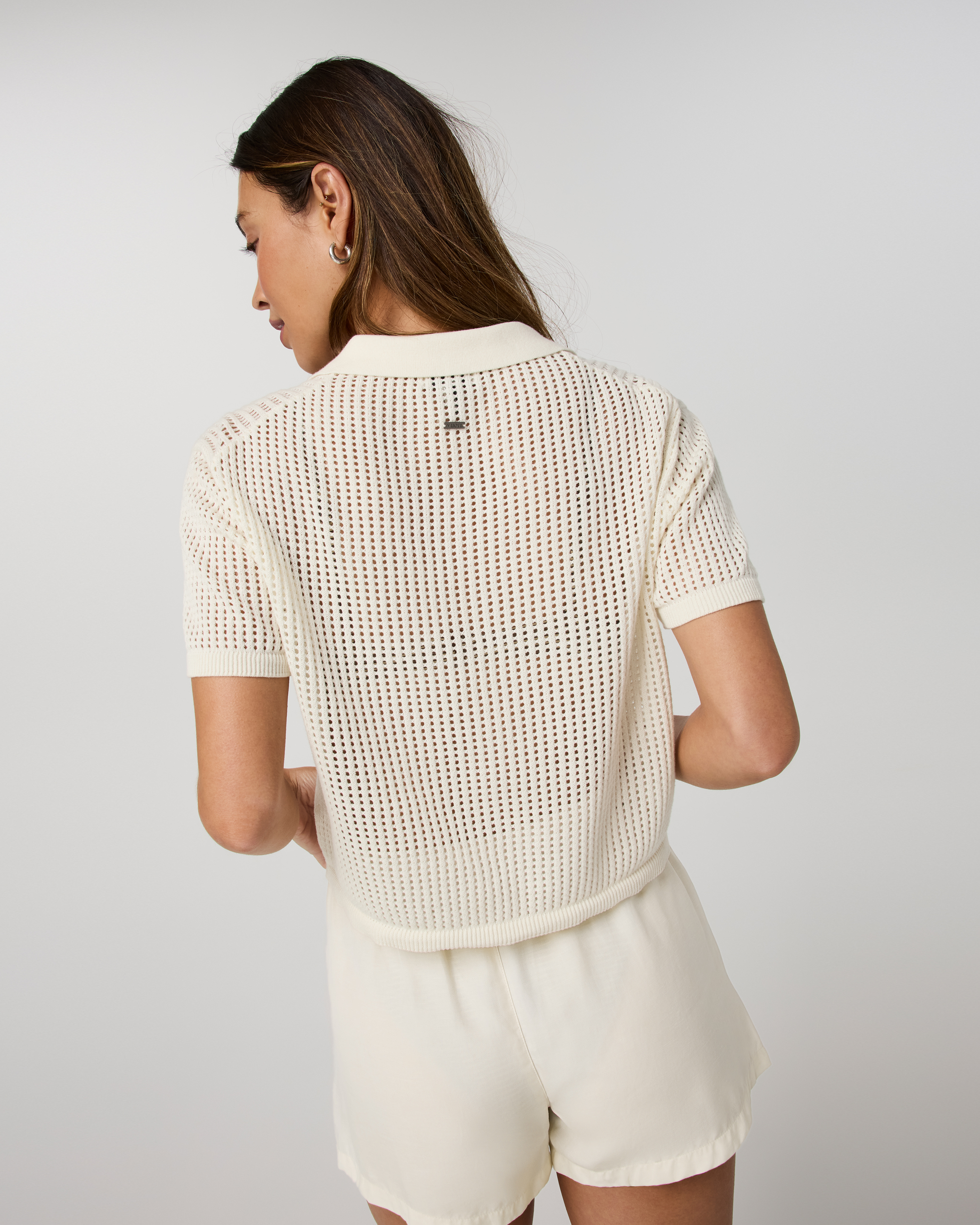 Short Sleeve Knitted Mesh Polo | Natural - Image 3