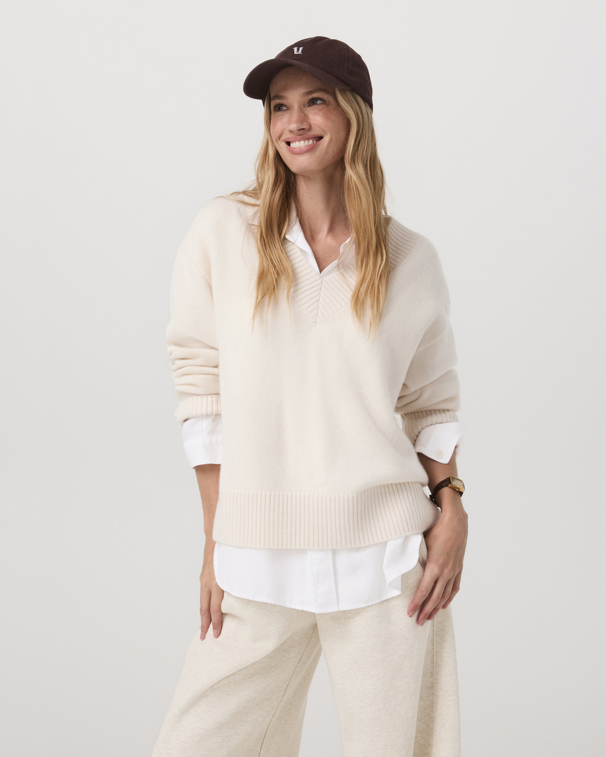 Émilie Cashmere Oversized V-Neck | Porcelain - Image 2