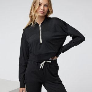 Halo Half Zip Cropped Hoodie | Black Heather