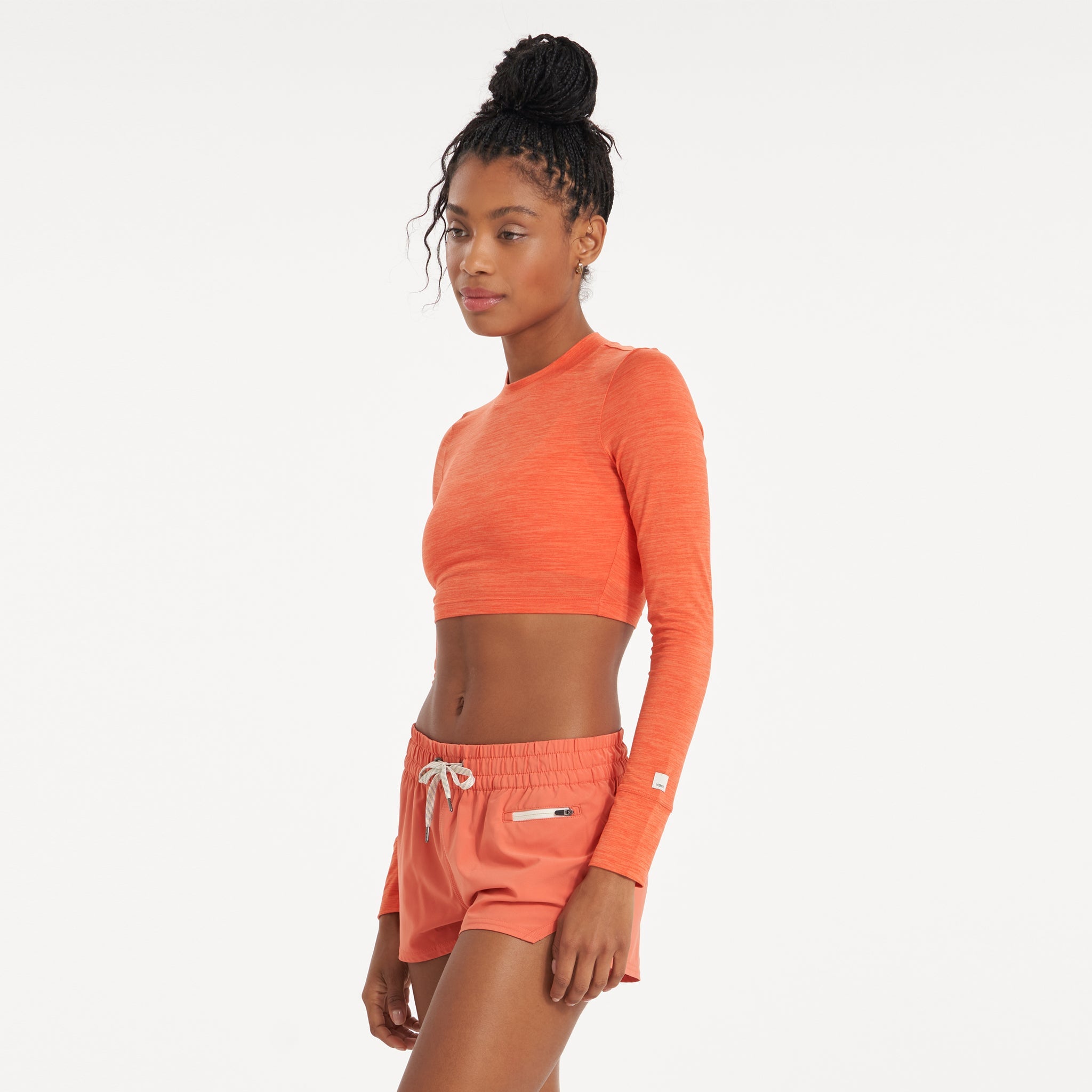 Long-Sleeve Lux Crop Tee | Grapefruit Heather - Image 2