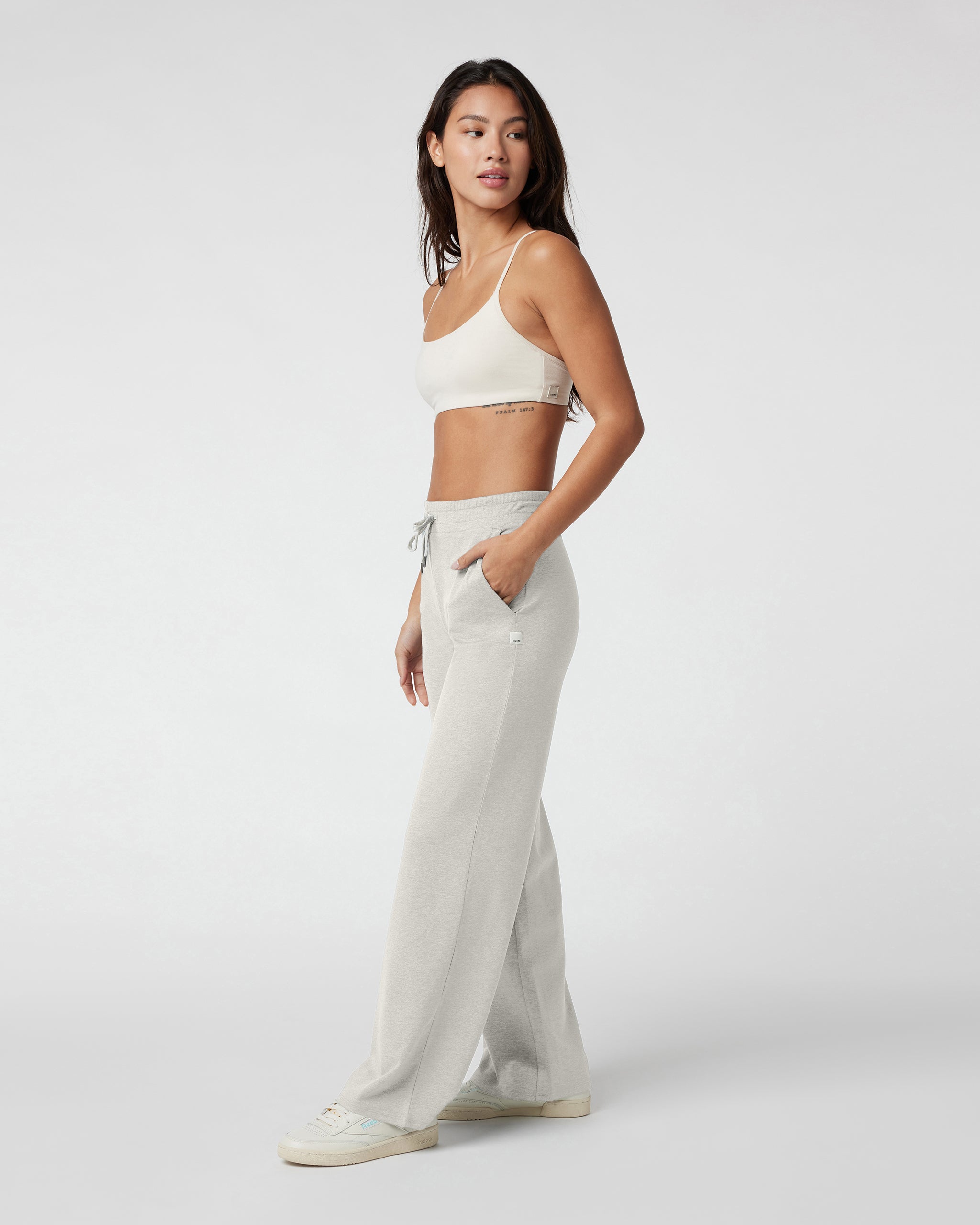 Halo Essential Wideleg Pant - Short | Ecru Heather - Image 4