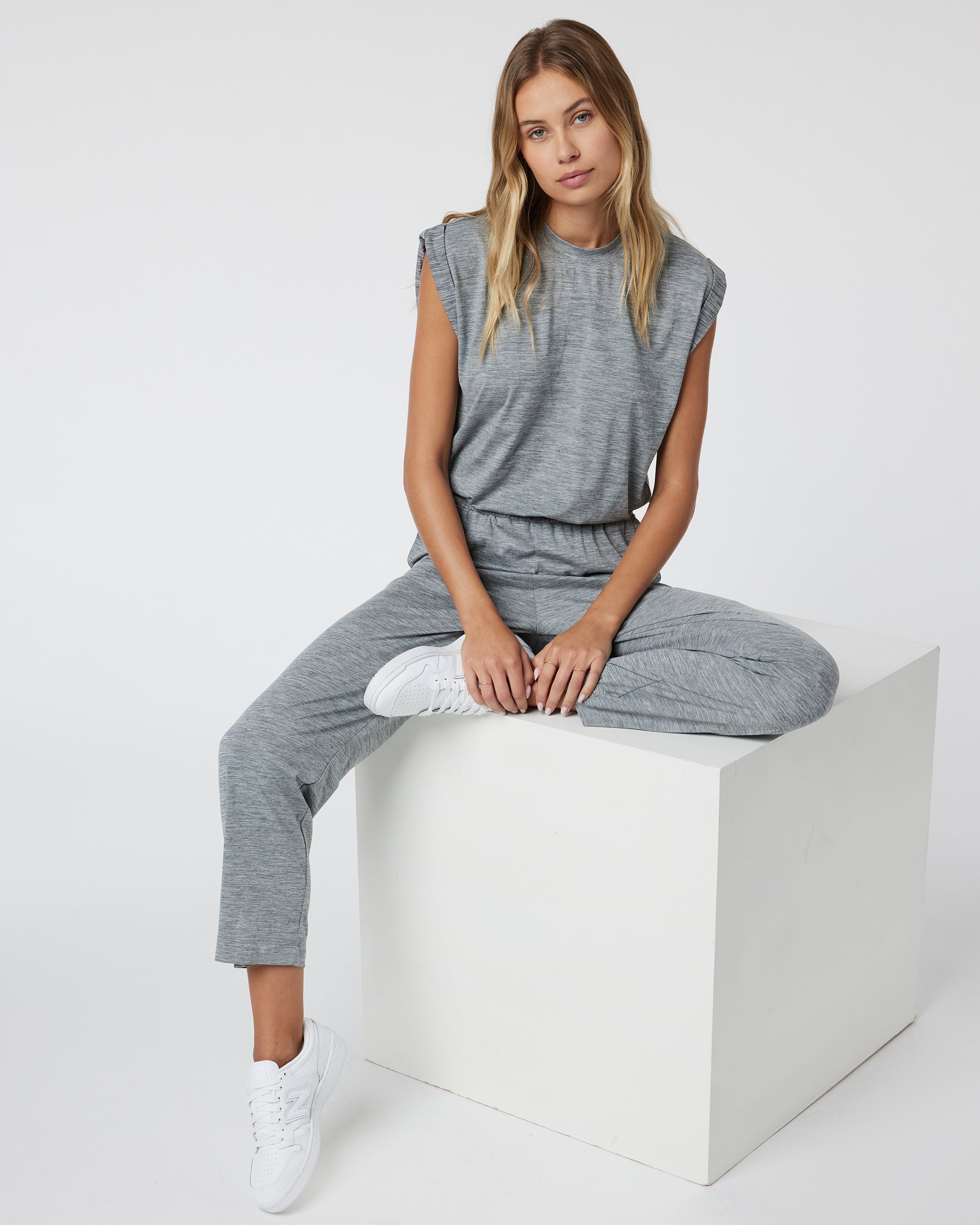 Short Sleeve Lux Crew Jumpsuit | Mallorca Heather - Image 2