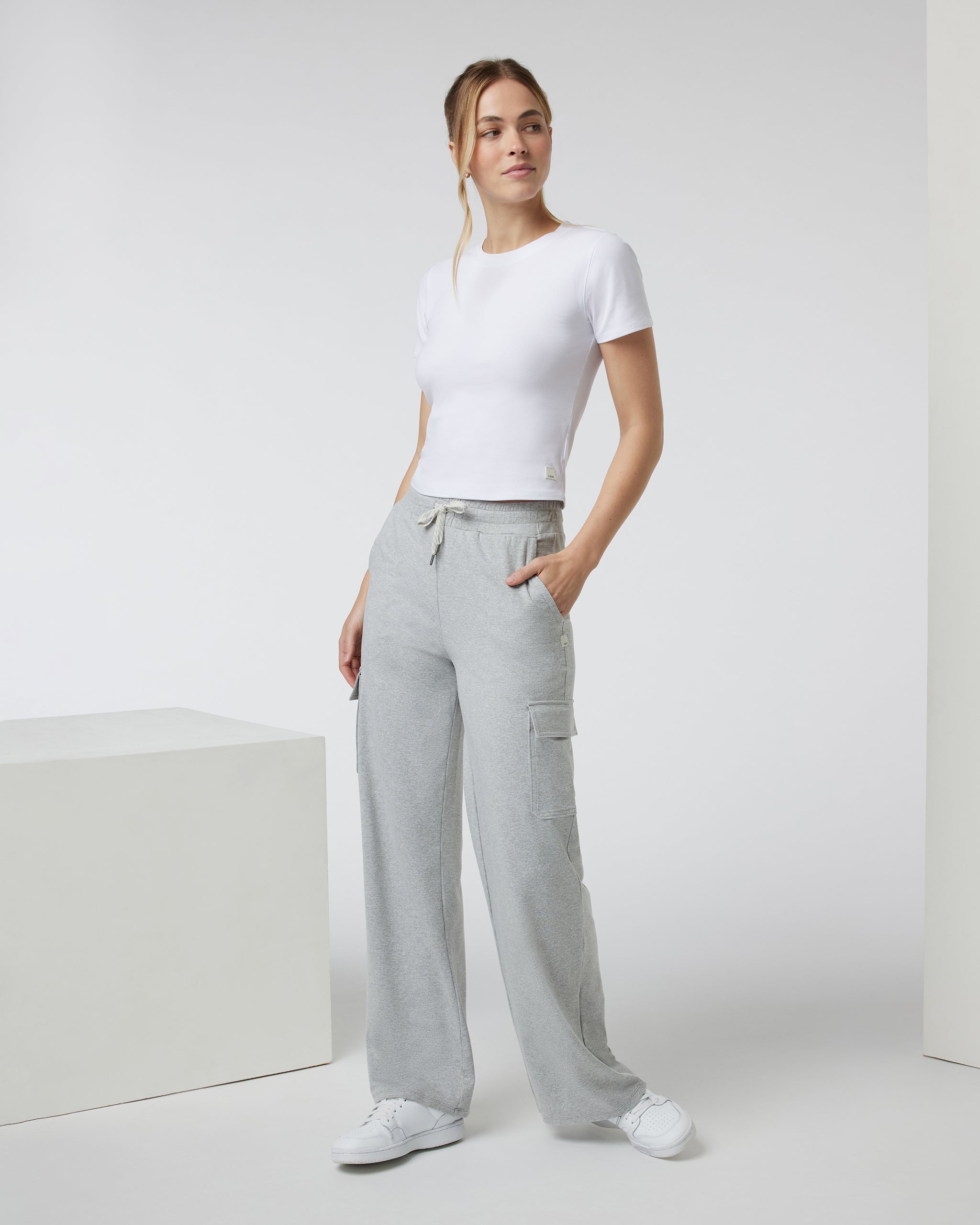 Halo Essential Cargo Wideleg | Pale Grey Heather - Image 2