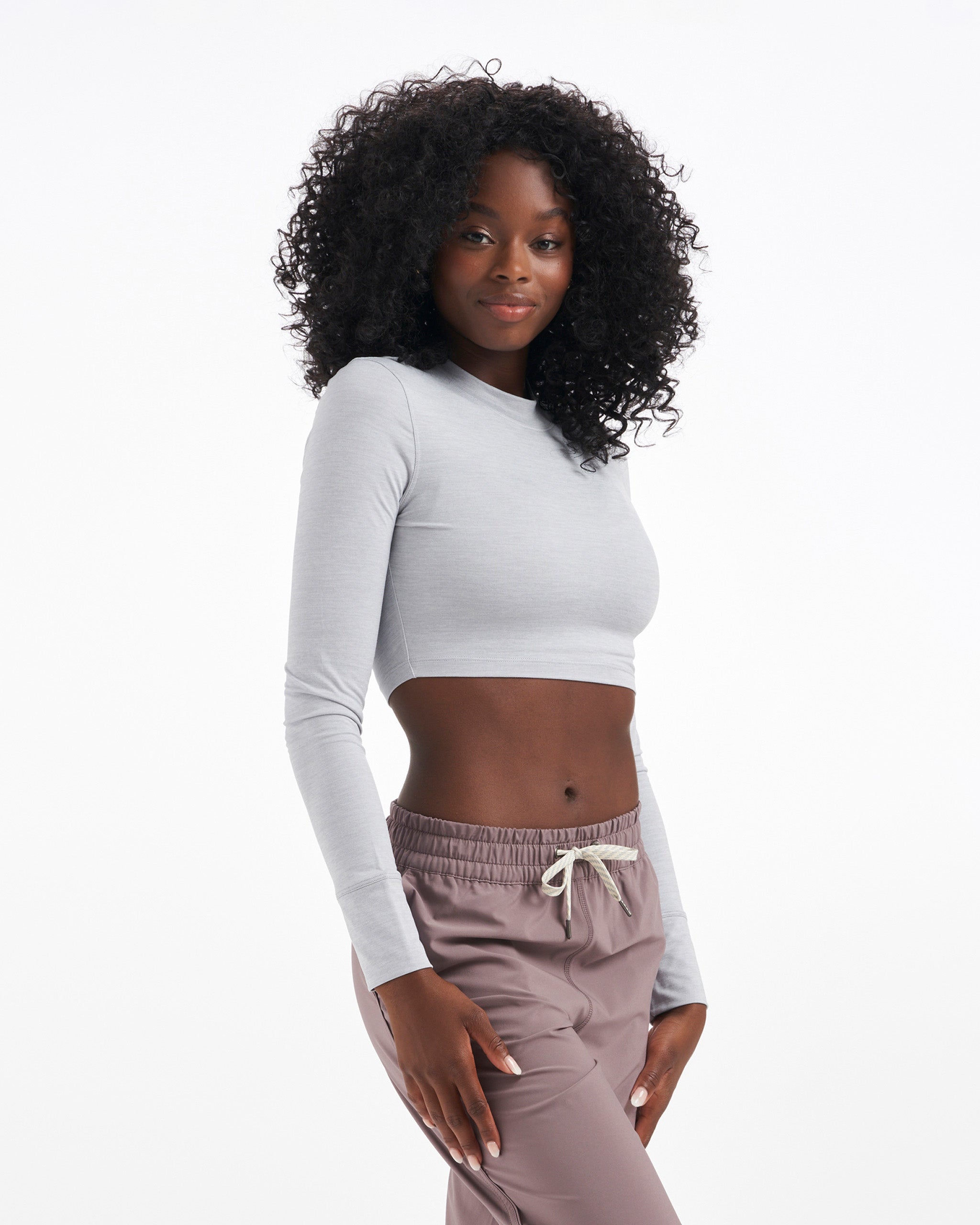 Long-Sleeve Lux Crop Tee | Platinum Heather - Image 2